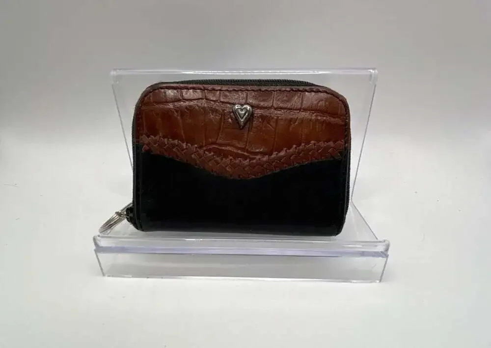Brighton black and brown croc-embossed leather coin purse with heart charm